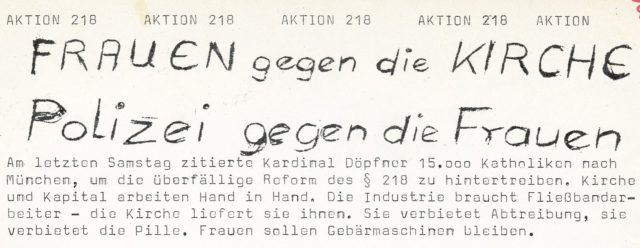 Ute Geißler: Frauen gegen die Kirche : Polizei gegen die Frauen. Flugblatt, , 1973 (FMT-Signatur: FB.05.037)