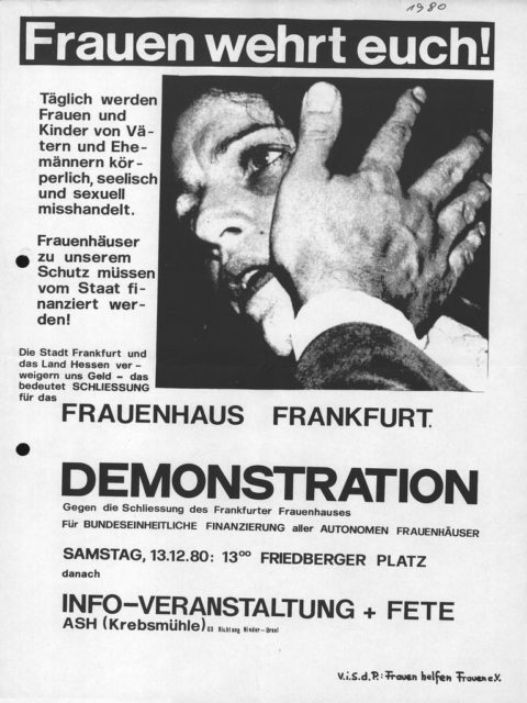 Flugblatt: Demonstration für Förderung von Frauenhäusern, 13.12.1980, Frauen helfen Frauen - Frauenhaus e.V. (FMT-shelfmark: FB.04.090)