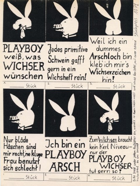 Anti-Playboy-Aufkleber, um 1985, © Autonomes Frauen- u. Lesbenreferat, Ruhr-Uni Bochum: Bestellformular für Aufkleber (FMT-Signatur: FB.02.057)