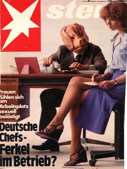 Kolb, Ingrid (1977): Angequatscht, Betatscht, Vernascht. – In: Stern, 8.12.1977, siehe Pressedokumentation: Sexuelle Belästigung am Arbeitsplatz I (FMT-shelfmark: PD-AR.03.07, Kapitel 1).