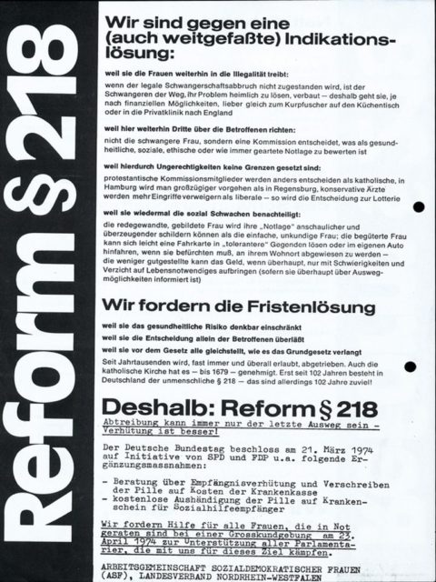 Flugblatt zur Forderung nach Fristenlösung; Kundgebung, 23.04.1974 (FMT-Signatur: FB.05.055)