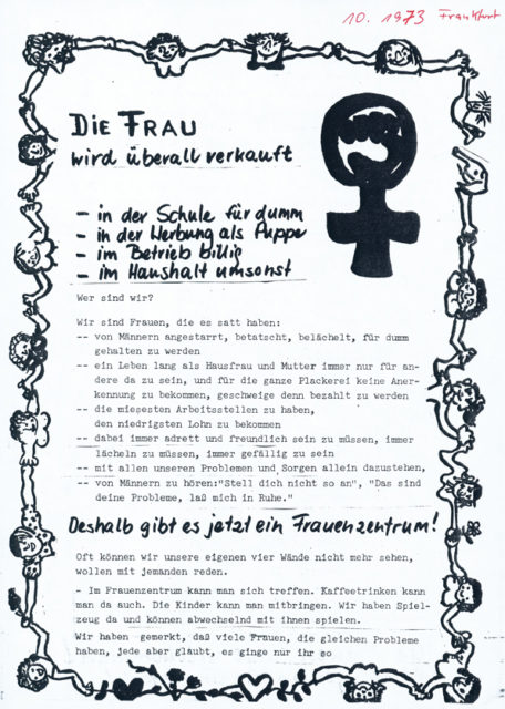 Flugblatt zur Gründung des Frankfurter Frauenzentrums, 1973 (FMT-Signatur: FB.05.024)